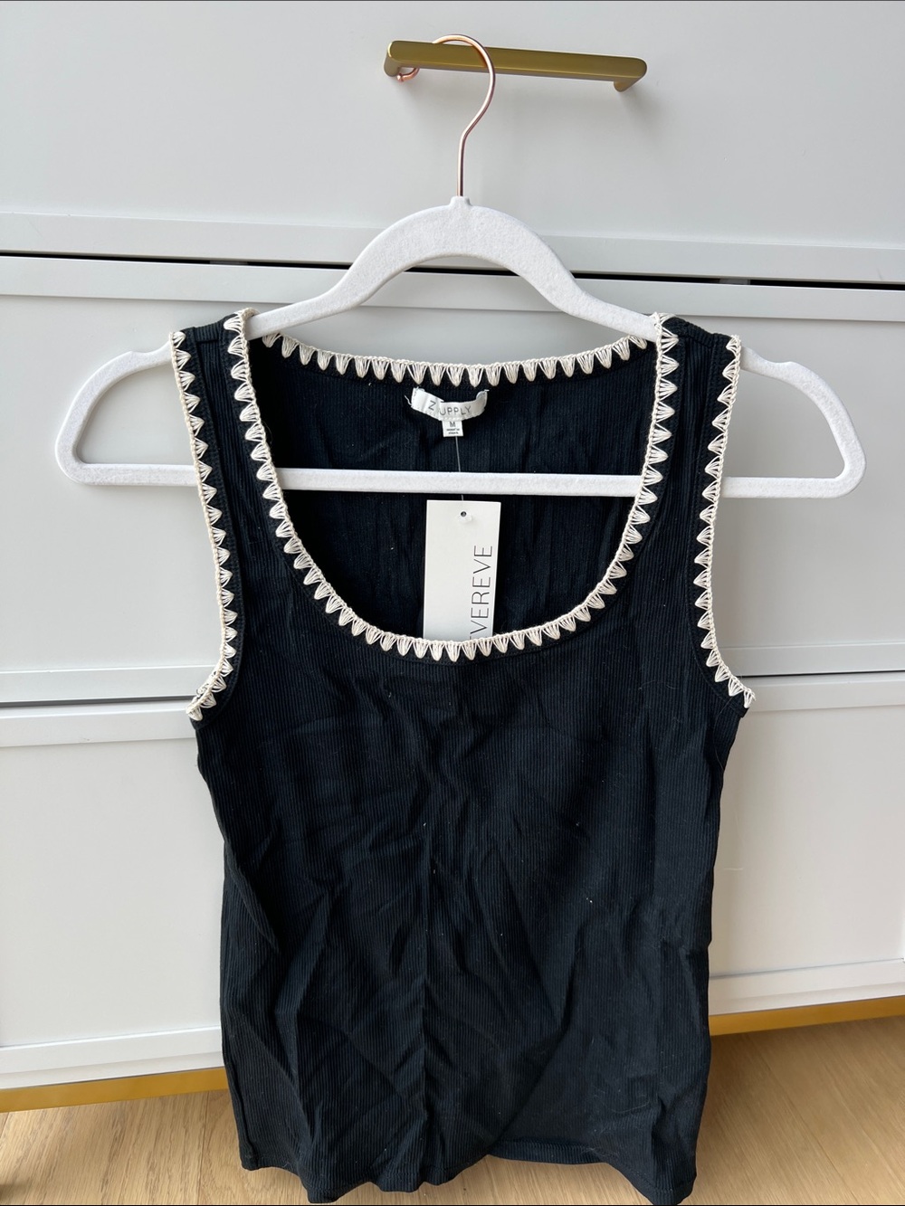 Z Supply Black Tank Top with Cream Trim